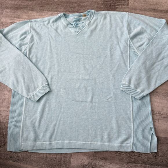 Tommy Bahama Other - Tommy Bahama Cotton Sweater Mens Large Aqua V-Neck 2 If By Sea Pullover T4391